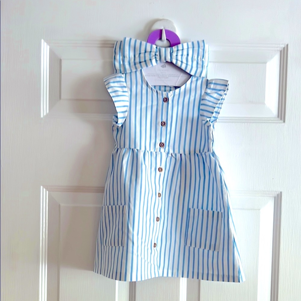 Blue Striped Kids Dress withh matching headband